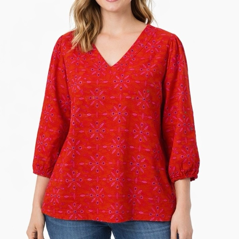 J. Jill Red and Purple Patterned Blouse